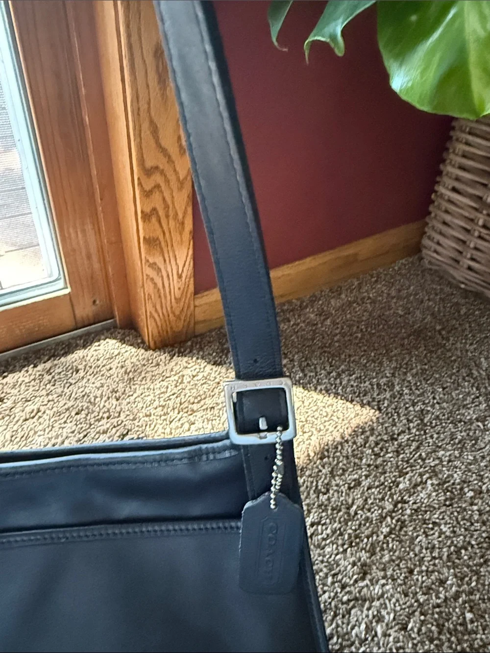 Coach Black Leather Messenger Bag with Adjustable Strap